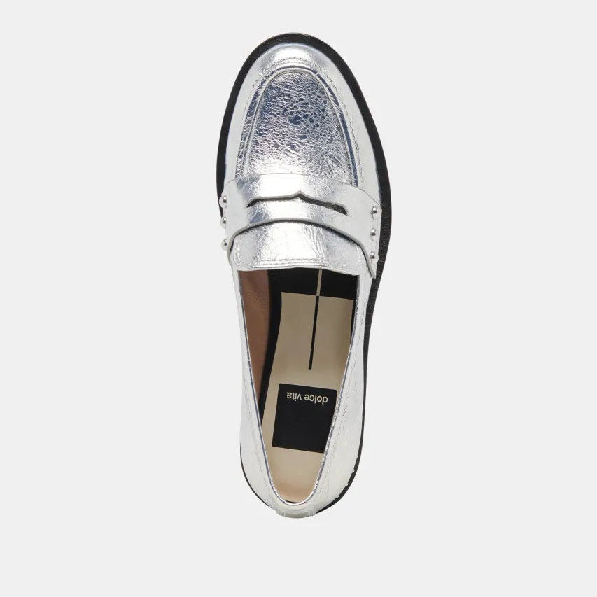 ALIANE LOAFERS SILVER DISTRESSED LEATHER^Dolce Vita Hot