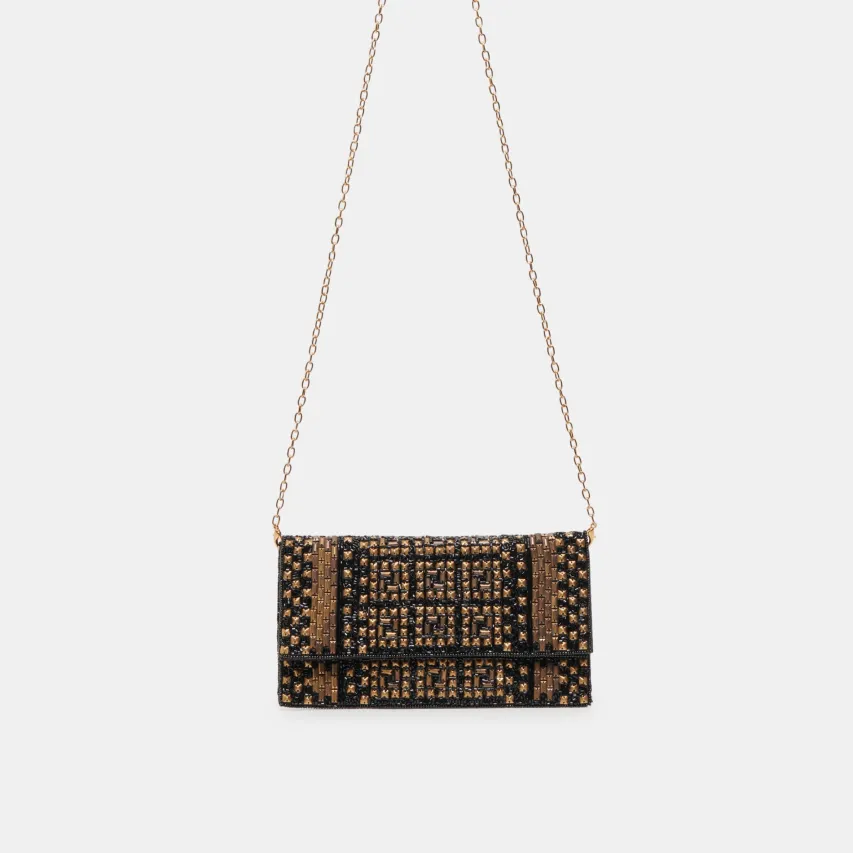 AMALFI CLUTCH BLACK GOLD BEADED^Dolce Vita New