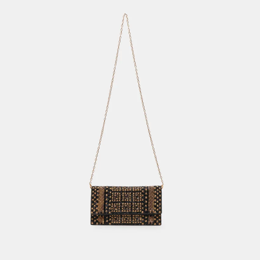 AMALFI CLUTCH BLACK GOLD BEADED^Dolce Vita New