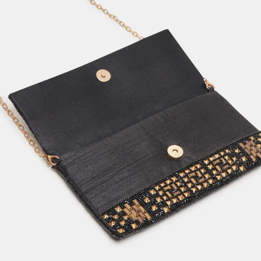 AMALFI CLUTCH BLACK GOLD BEADED^Dolce Vita New