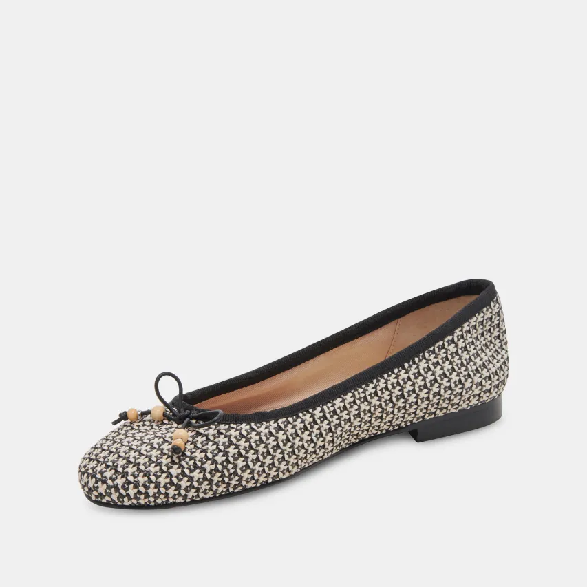 CACY BALLET FLATS WHITE BLACK RAFFIA^Dolce Vita Online
