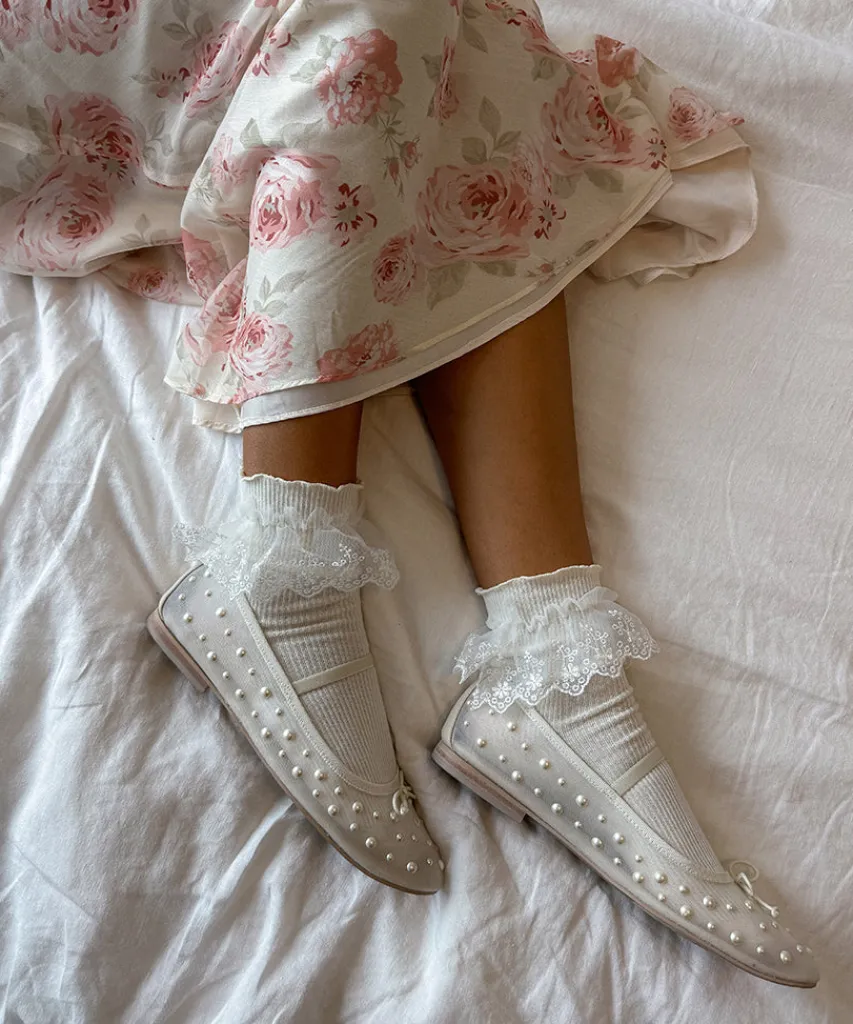 CADEL PEARL BALLET FLATS IVORY MESH^Dolce Vita Best