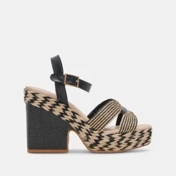 CALE HEELS BLACK NATURAL RAFFIA^Dolce Vita Outlet