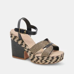 CALE HEELS BLACK NATURAL RAFFIA^Dolce Vita Outlet