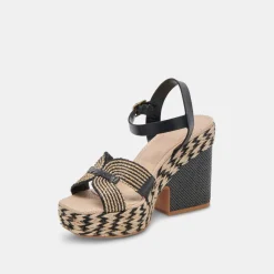 CALE HEELS BLACK NATURAL RAFFIA^Dolce Vita Outlet