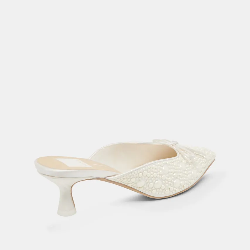 CLAYTN PEARL HEELS TRUE WHITE SATIN^Dolce Vita Hot