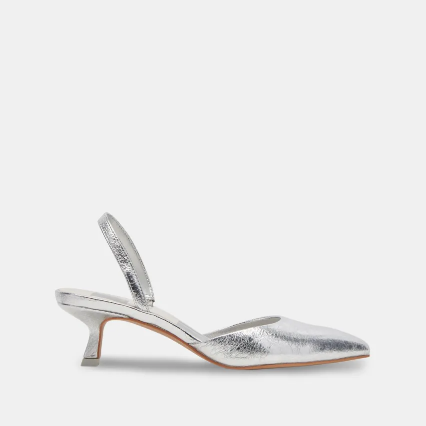 CORSA WIDE HEELS SILVER CRACKLED LEATHER^Dolce Vita Outlet
