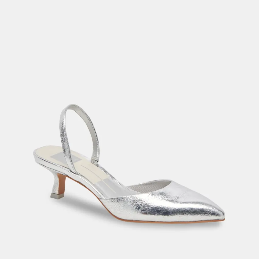 CORSA WIDE HEELS SILVER CRACKLED LEATHER^Dolce Vita Outlet
