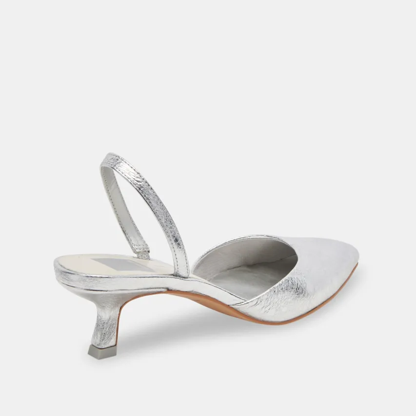 CORSA WIDE HEELS SILVER CRACKLED LEATHER^Dolce Vita Outlet