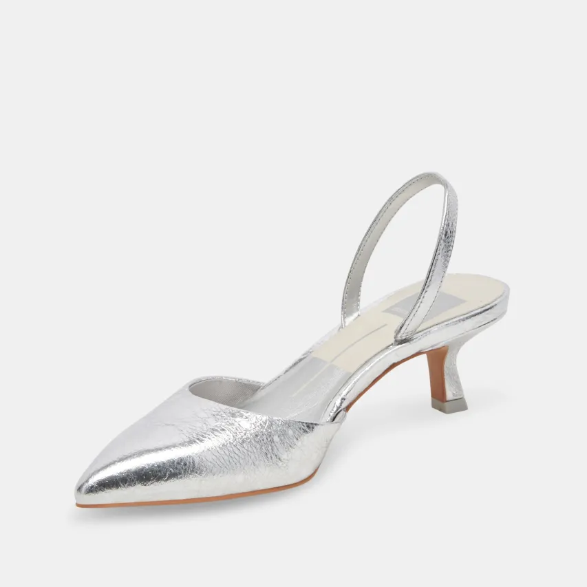 CORSA WIDE HEELS SILVER CRACKLED LEATHER^Dolce Vita Outlet