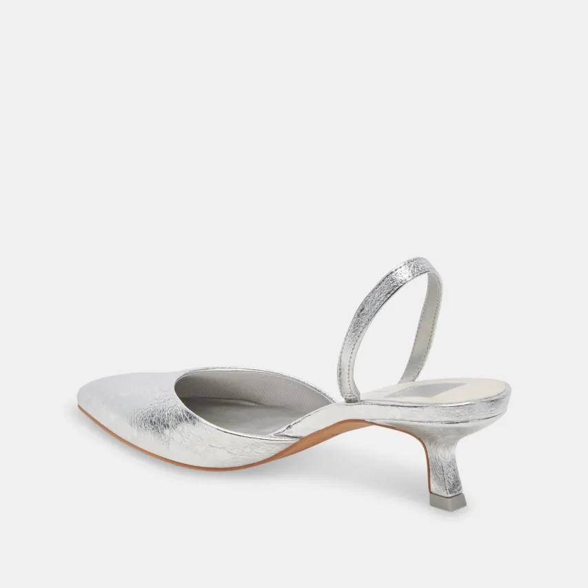 CORSA WIDE HEELS SILVER CRACKLED LEATHER^Dolce Vita Outlet