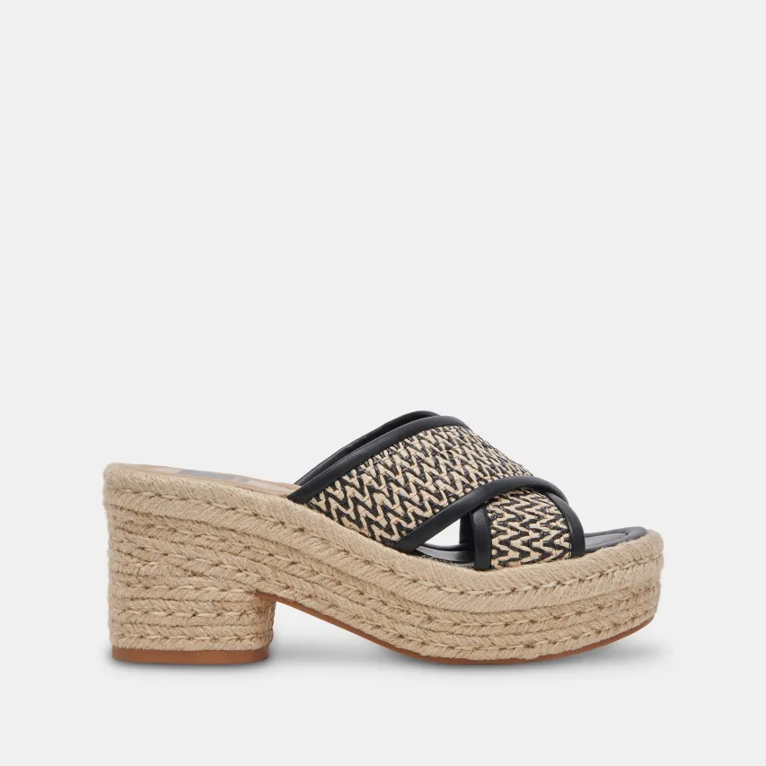 ELDORA HEELS WHITE BLACK RAFFIA^Dolce Vita Fashion