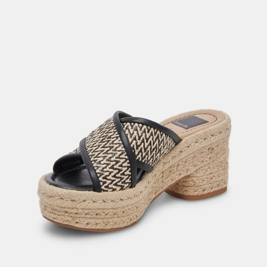 ELDORA HEELS WHITE BLACK RAFFIA^Dolce Vita Fashion