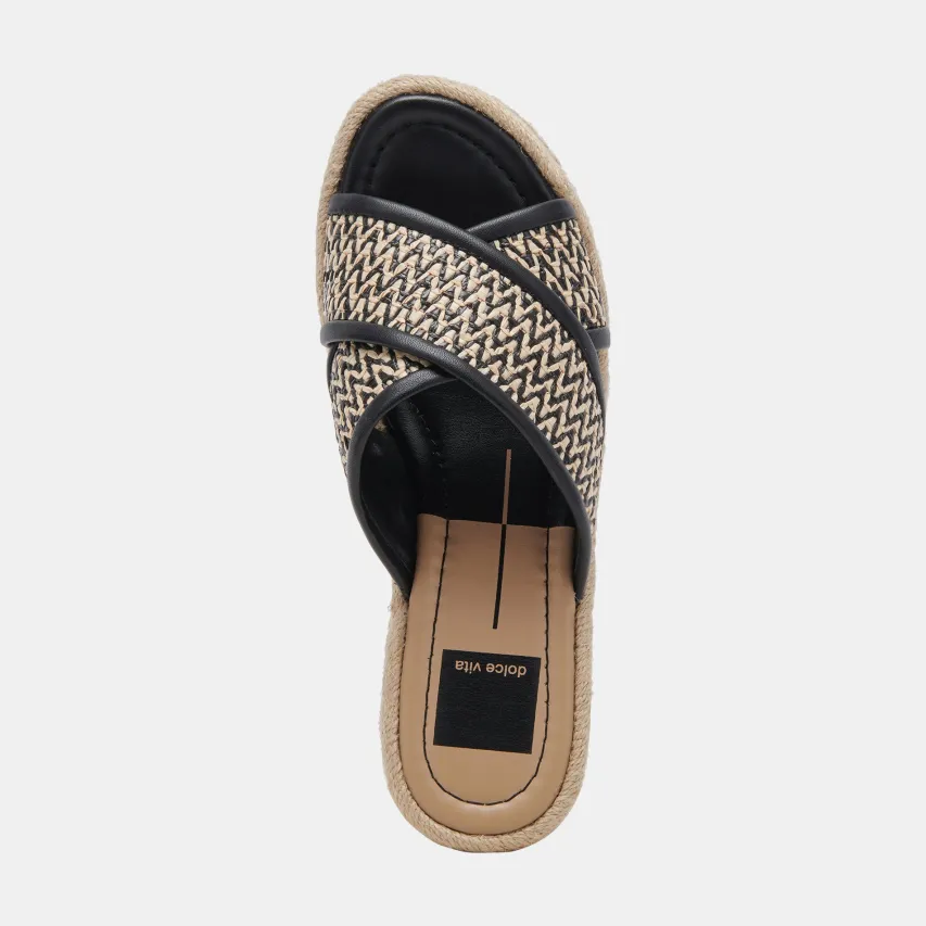 ELDORA HEELS WHITE BLACK RAFFIA^Dolce Vita Fashion