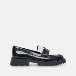 ELIAS WIDE FLATS BLACK WHITE CRINKLE PATENT^Dolce Vita Discount