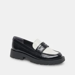 ELIAS WIDE FLATS BLACK WHITE CRINKLE PATENT^Dolce Vita Discount