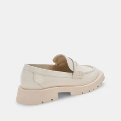 ELIAS WIDE FLATS IVORY EMBOSSED LEATHER^Dolce Vita Best
