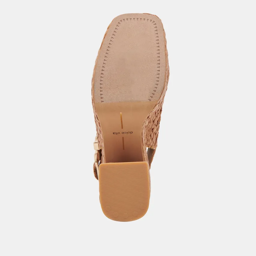 FLORES HEELS COGNAC RAFFIA^Dolce Vita New