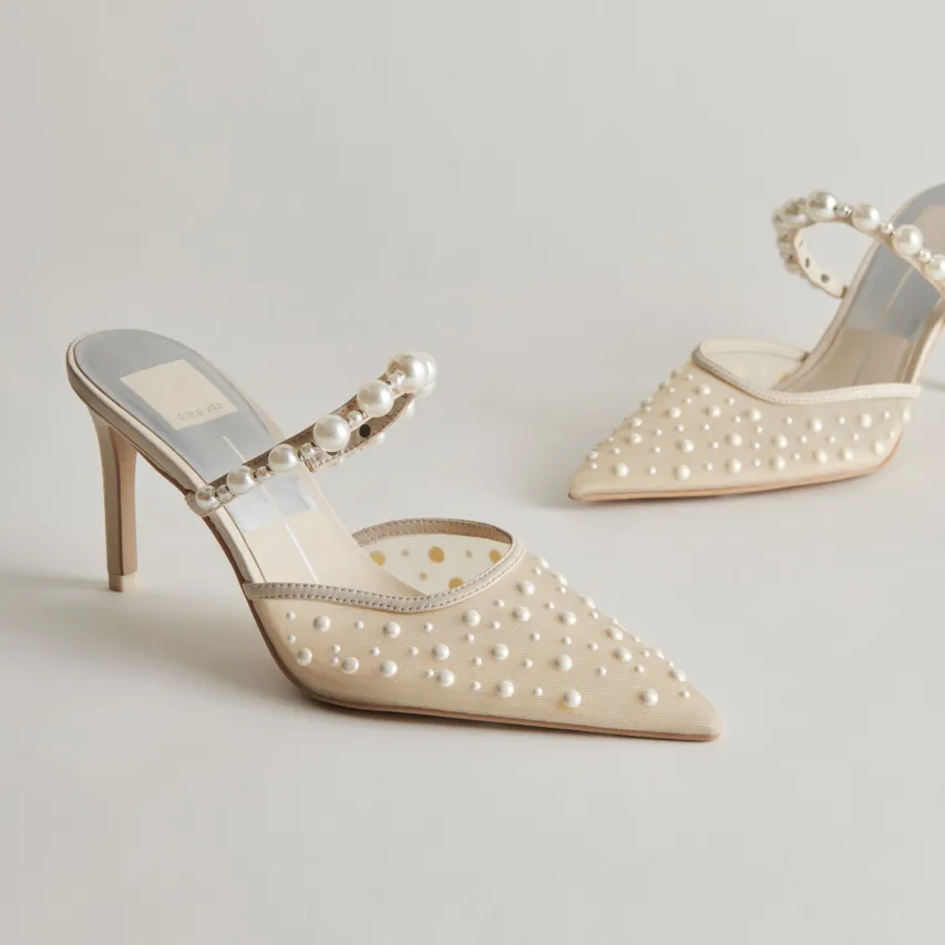 KATIK PEARL WIDE HEELS IVORY MESH^Dolce Vita Clearance