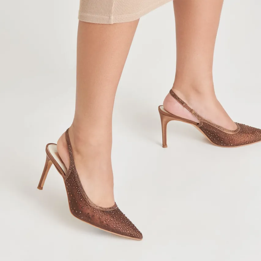 KAYE CRYSTAL HEELS MID BROWN MESH^Dolce Vita New