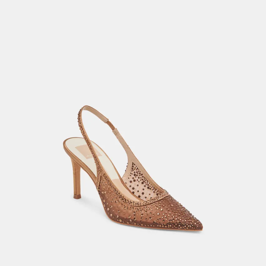 KAYE CRYSTAL HEELS MID BROWN MESH^Dolce Vita New