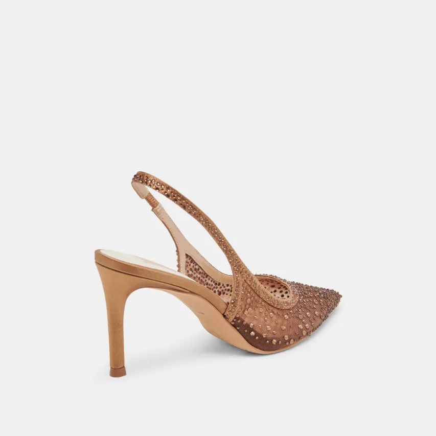 KAYE CRYSTAL HEELS MID BROWN MESH^Dolce Vita New