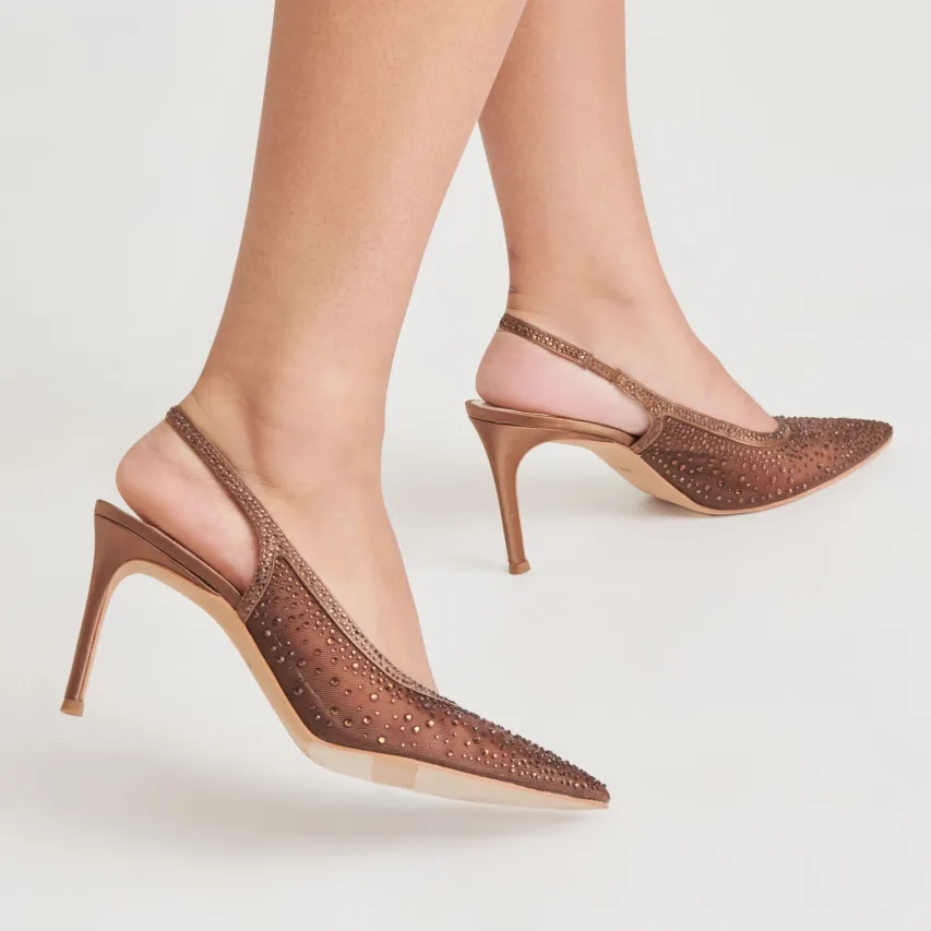 KAYE CRYSTAL HEELS MID BROWN MESH^Dolce Vita New