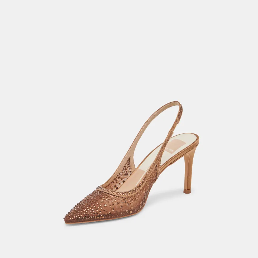 KAYE CRYSTAL HEELS MID BROWN MESH^Dolce Vita New