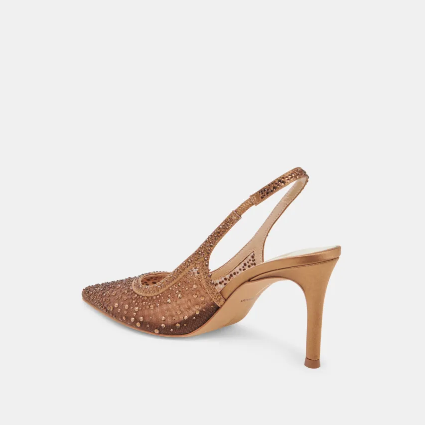 KAYE CRYSTAL HEELS MID BROWN MESH^Dolce Vita New