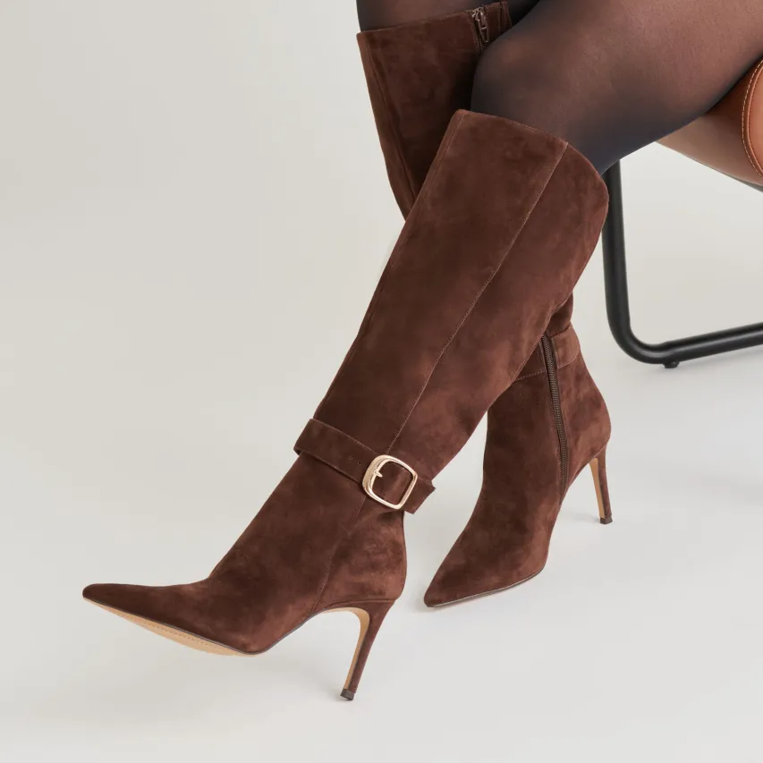 KINZY WIDE CALF BOOTS DK BROWN SUEDE^Dolce Vita Hot