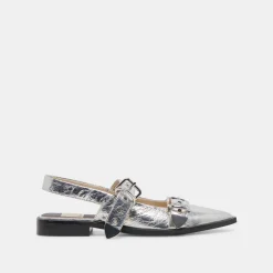 LABELL FLATS SILVER DISTRESSED LEATHER^Dolce Vita Best