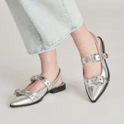 LABELL FLATS SILVER DISTRESSED LEATHER^Dolce Vita Best