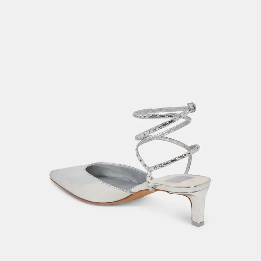 LOKLYN STUD HEELS SILVER CRINKLE PATENT^Dolce Vita Best