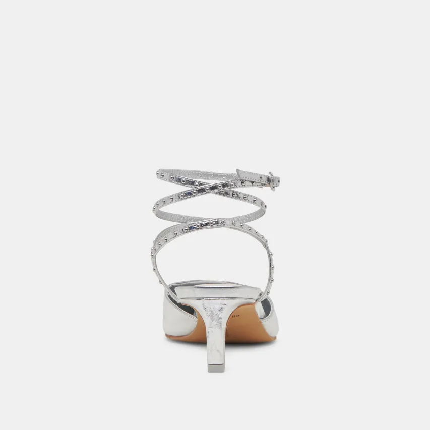 LOKLYN STUD HEELS SILVER CRINKLE PATENT^Dolce Vita Best
