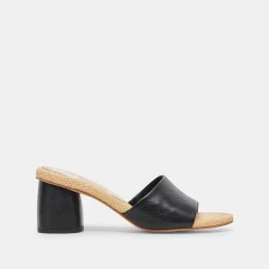 MINNY RAFFIA HEELS BLACK LEATHER^Dolce Vita Discount