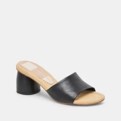 MINNY RAFFIA HEELS BLACK LEATHER^Dolce Vita Discount