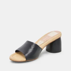 MINNY RAFFIA HEELS BLACK LEATHER^Dolce Vita Discount