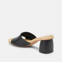 MINNY RAFFIA HEELS BLACK LEATHER^Dolce Vita Discount