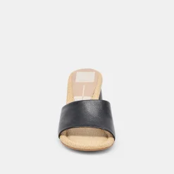 MINNY RAFFIA HEELS BLACK LEATHER^Dolce Vita Discount