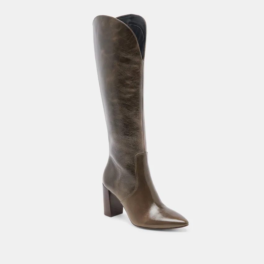 NEDI BOOTS DARK OLIVE LEATHER^Dolce Vita Fashion