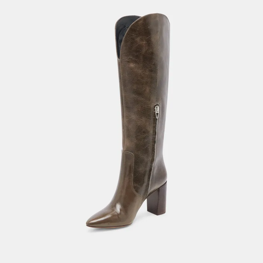 NEDI BOOTS DARK OLIVE LEATHER^Dolce Vita Fashion