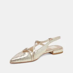 PAMLA WIDE FLATS PLATINUM DISTRESSED LEATHER^Dolce Vita New