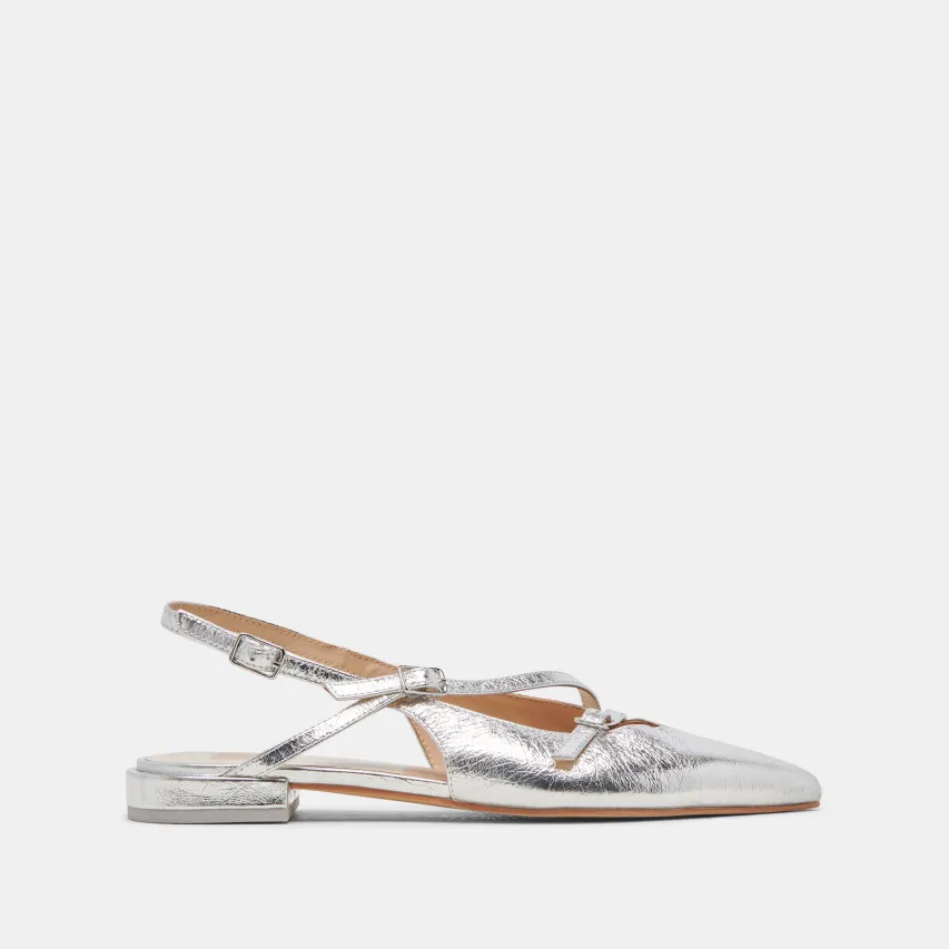 PAMLA WIDE FLATS SILVER CRINKLE PATENT^Dolce Vita Online