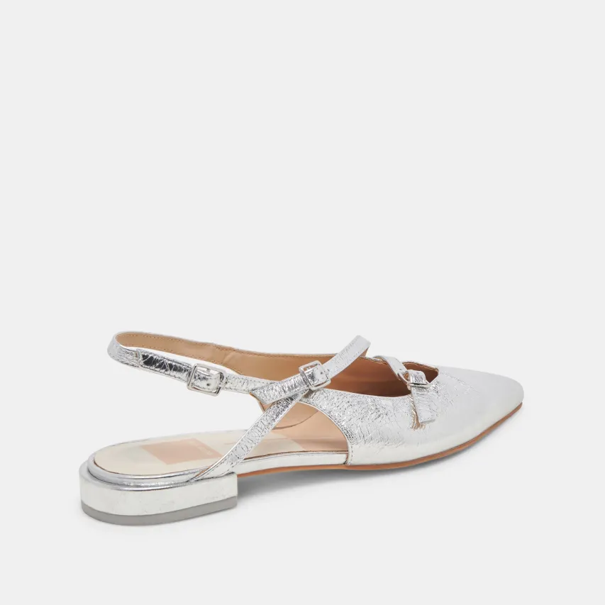 PAMLA WIDE FLATS SILVER CRINKLE PATENT^Dolce Vita Online
