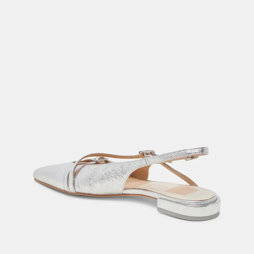 PAMLA WIDE FLATS SILVER CRINKLE PATENT^Dolce Vita Online