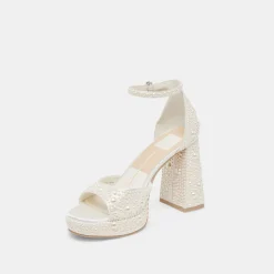 PANDRO PEARL HEELS TRUE WHITE SATIN^Dolce Vita Online