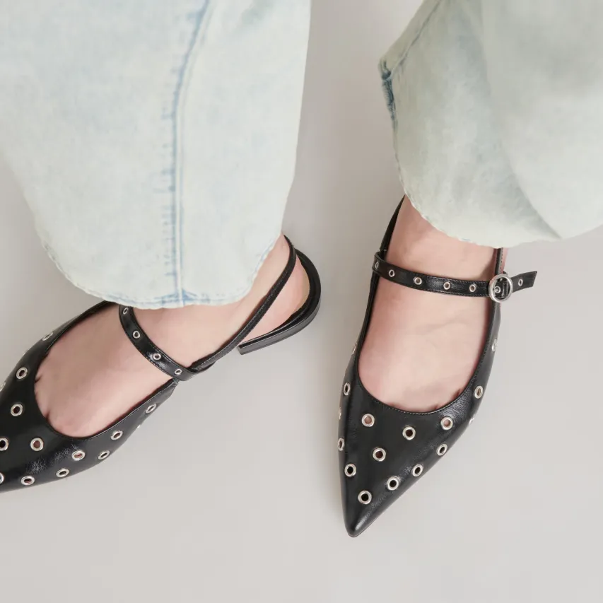 PENNEY STUD FLATS MIDNIGHT CRINKLE PATENT^Dolce Vita Hot