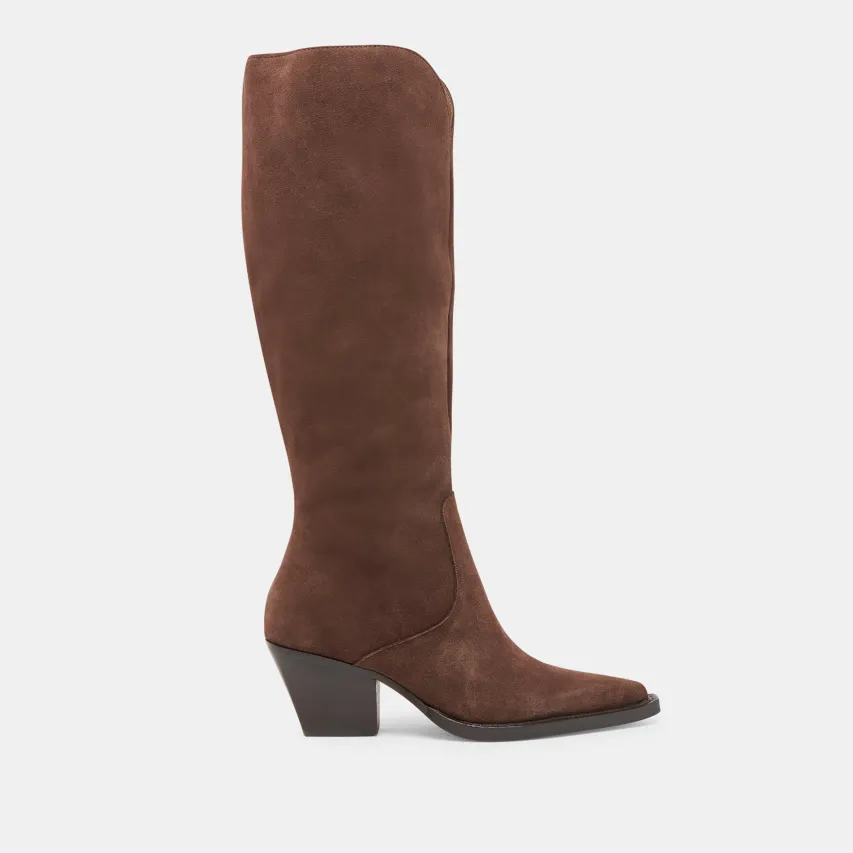 RAJ WIDE CALF BOOTS DK BROWN SUEDE^Dolce Vita Outlet