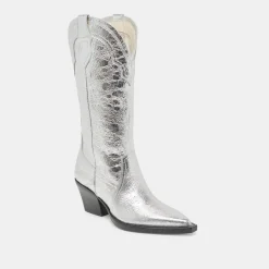 RASIMA WIDE CALF BOOTS SILVER DISTRESSED LEATHER^Dolce Vita New