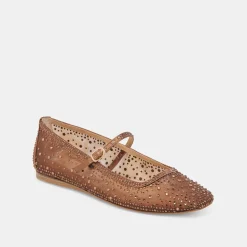 REYES CRYSTAL BALLET FLATS MID BROWN MESH^Dolce Vita Clearance